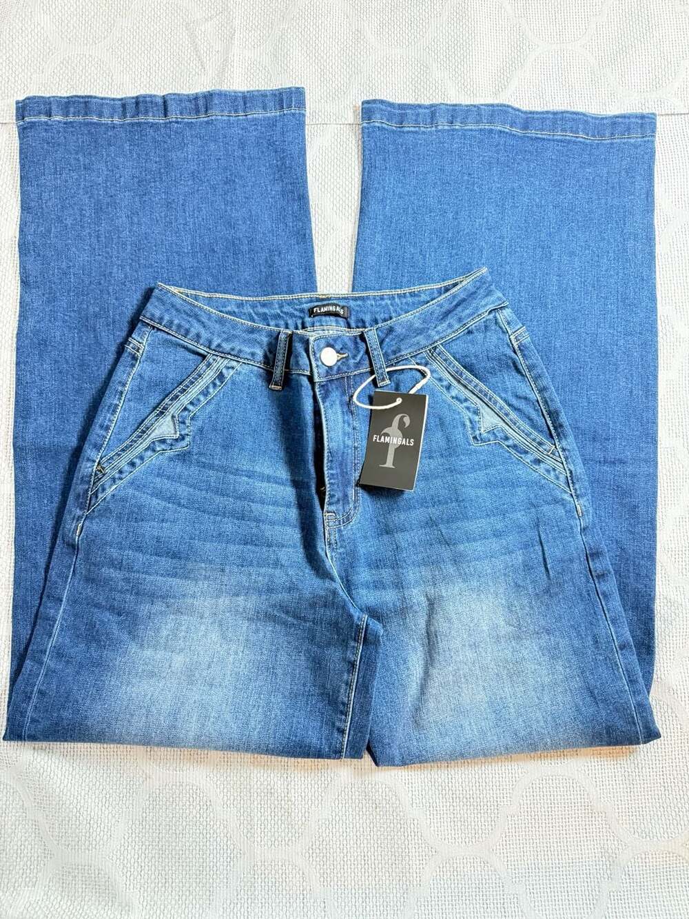 Flamingals Wide Leg Relaxed Fit Blue Denim Jeans